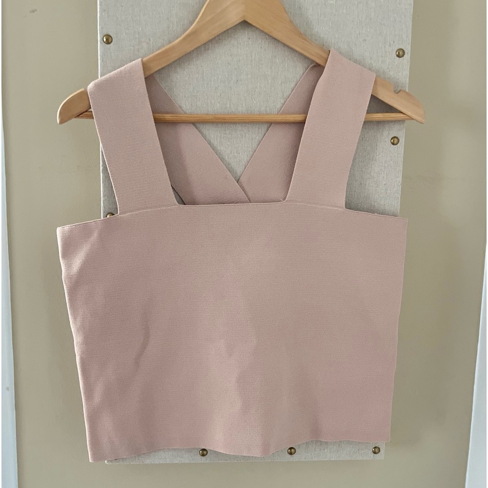 NWT House Of Harlow 1960 Compression Sculpt Knit Crop Tank Beige Large